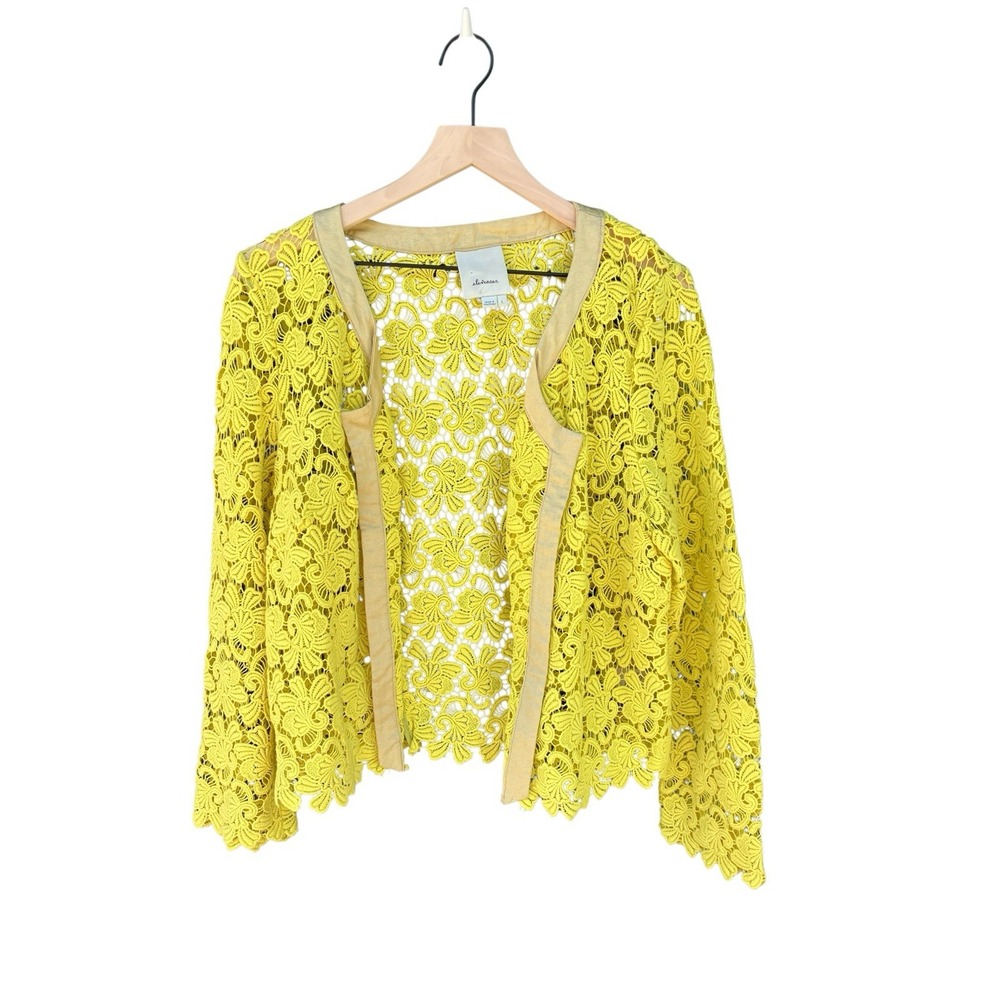 Chartreuse Guipure Lace Open Front Boho Cardigan‎